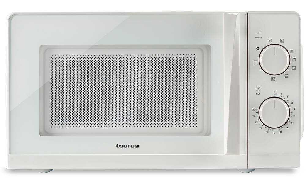 Microondas Taurus Ready 700 sin grill 20 l 6 programas temporizador blanco white color 20l 700w. 700w 900w.