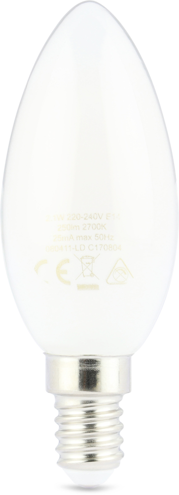A white lightbulb with printed text at the base.