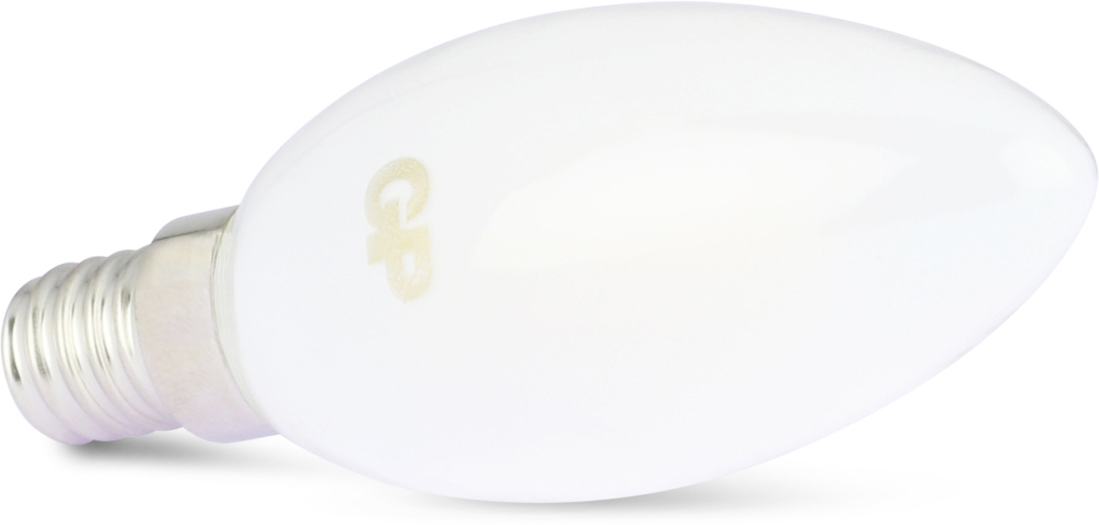 A white light bulb with a gold base. The bulb is in a horizontal position.