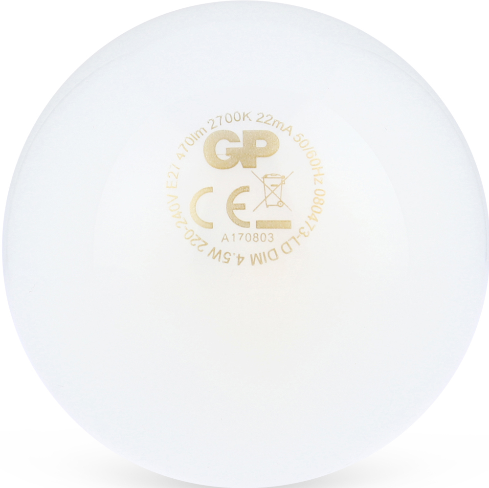 Close-up of a white light bulb with text on it, isolated.