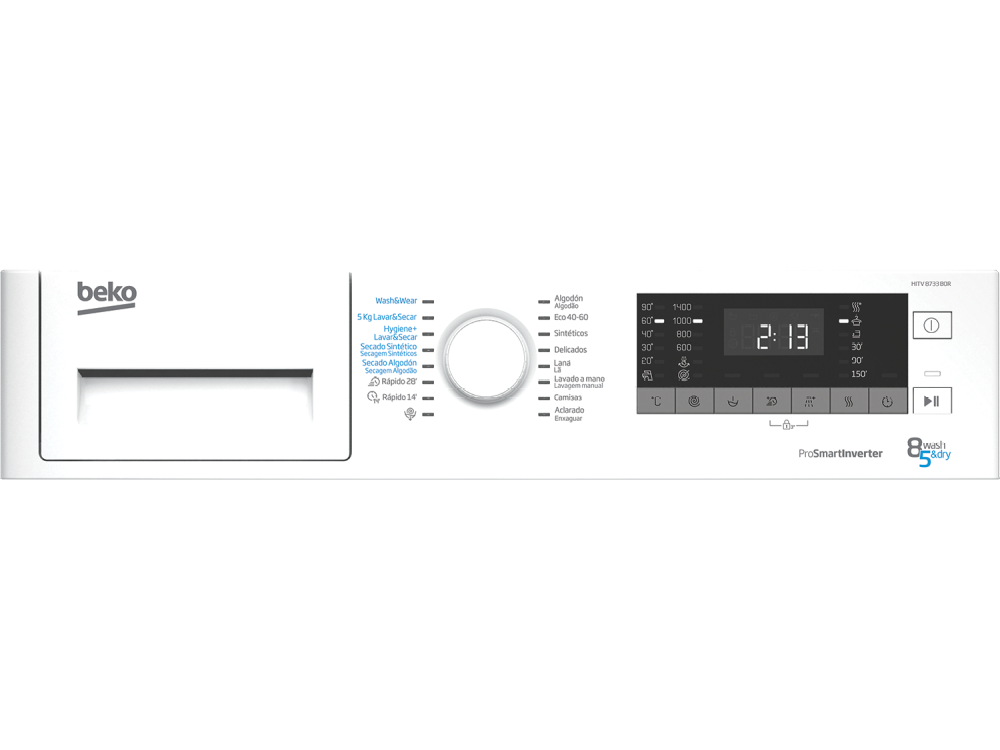 Lavadora secadora - Beko HITV 8733 B0R, 8 kg/5 kg, 1400 rpm, Motor Pro Smart™ Inverter, Wash&Dry, Blanco