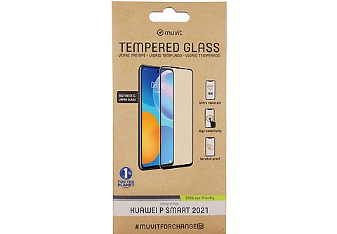 Protector pantalla - Muvit MCTPG0060, Para Huawei P Smart 2021, Cristal templado 9H, Marco negro, Transparente