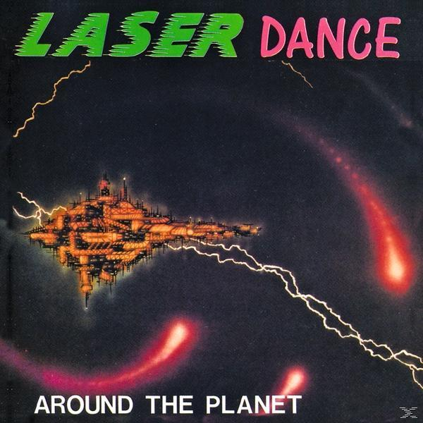Album borító futurisztikus várossal és szöveggel: LASER DANCE, AROUND THE PLANET.