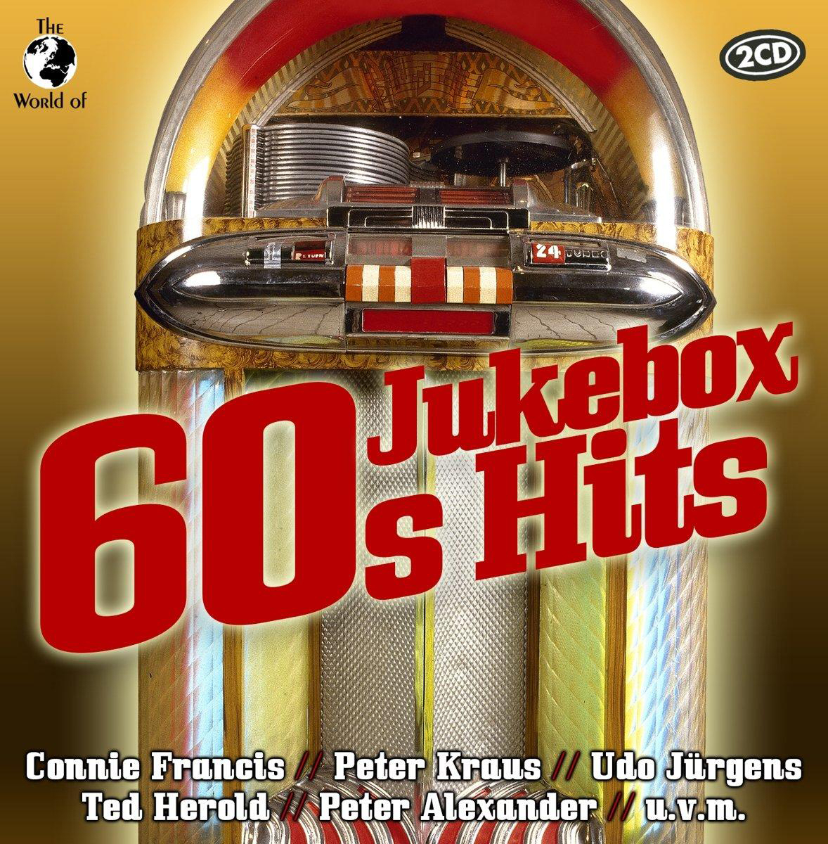 CD-Cover: Jukebox-Illustration, Titel: 60's Hits. Namen der Künstler aufgelistet.