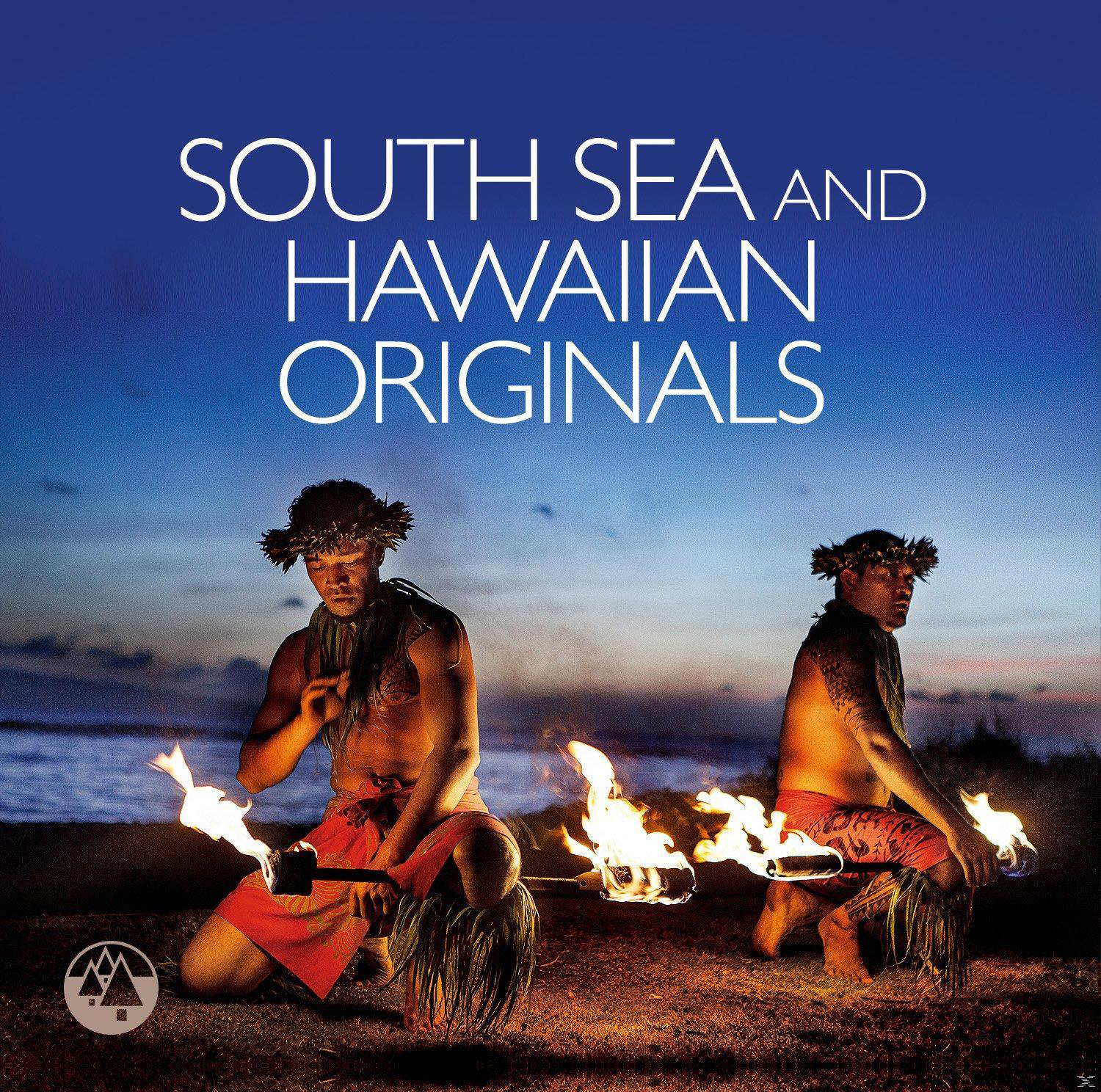 Albumcover von zwei Männern mit Feuerstäben am Strand. Titel 'South Sea and Hawaiian Originals'.