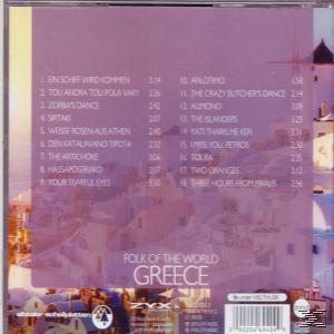 Rückseite einer CD-Hülle mit Titelliste und griechischer Landschaft im Hintergrund.