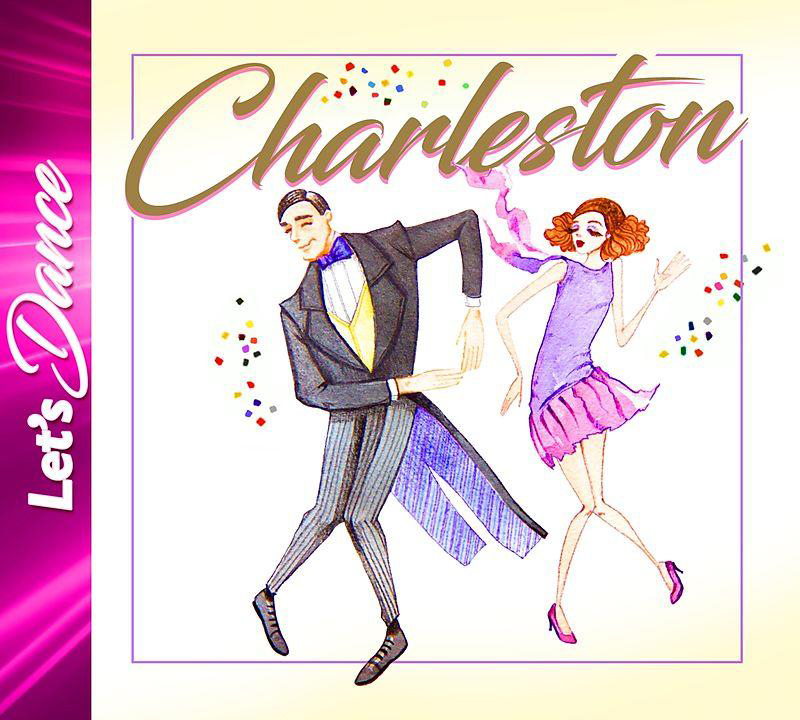Illustration eines tanzenden Paares mit dem Wort „Charleston“.