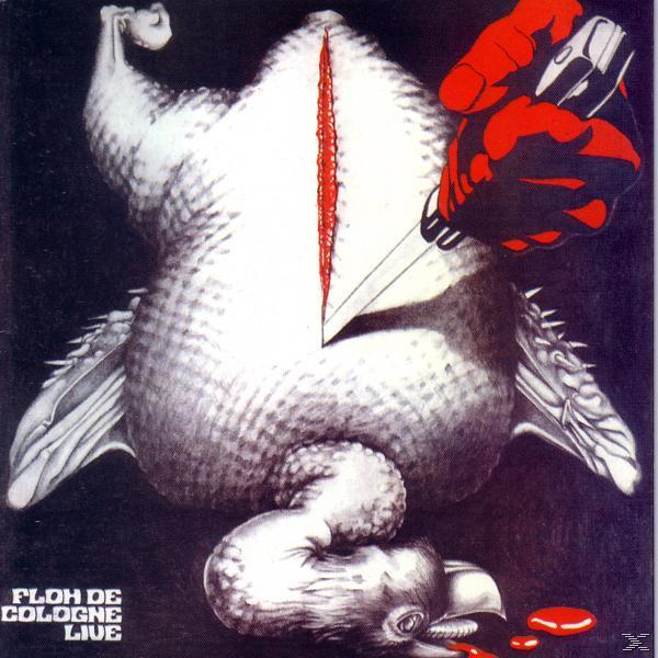 Albumcover: Ein Huhn wird mit einem Messer aufgeschnitten. Der Hintergrund ist schwarz.