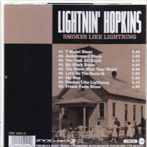 Rückseite einer „Lightnin' Hopkins“ CD. Ein Haus und Menschen sind auf dem Cover.