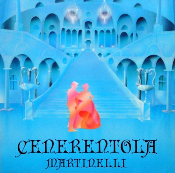 Illustration eines Paares, das vor einem blauen architektonischen Hintergrund tanzt.