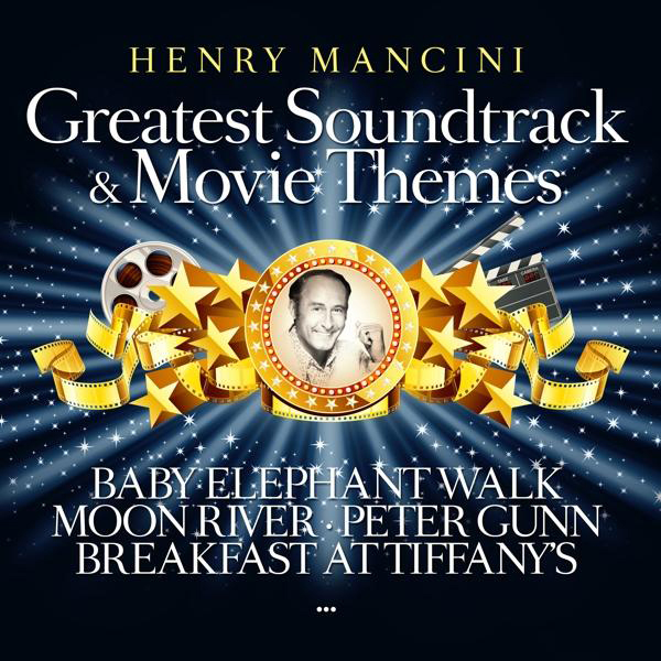 Albumcover. Goldenes Emblem mit Henry Mancini, Sternen, Filmstreifen und Filmklappe. Titel und Themen.