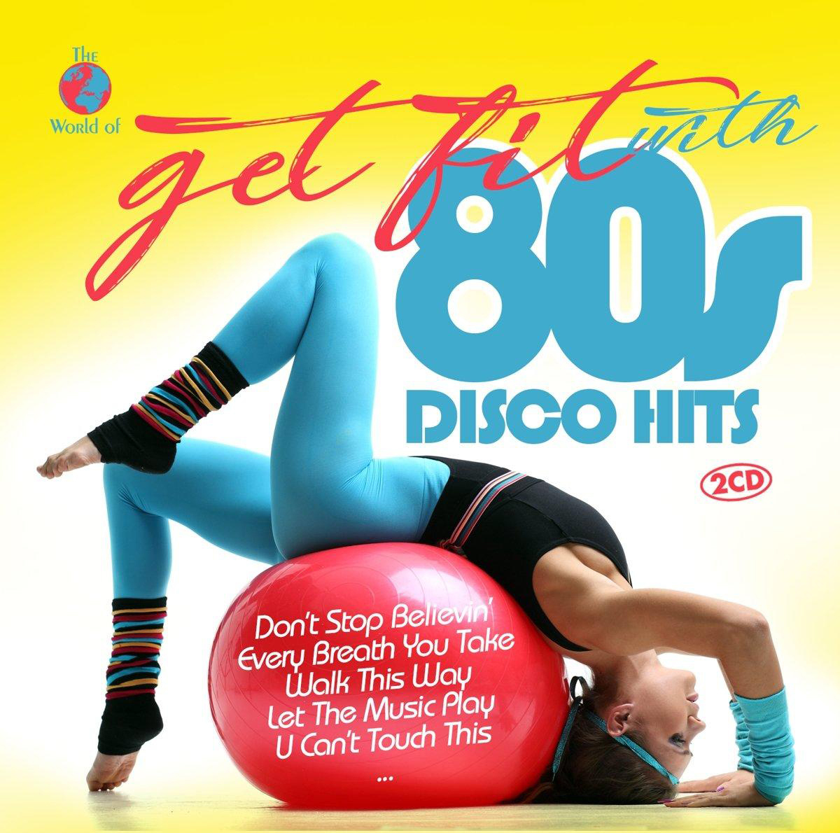 Albumcover mit einer Frau auf einem roten Ball, mit Text und gelbem Hintergrund, die eine Übungspose macht.
