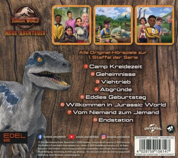 DVD-Cover, Jurassic World, mit Dinosaurier und Kindern. Zeigt Serientitel und Episoden.