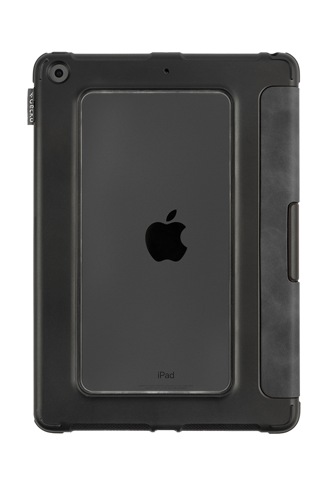 iPad in black case with a black cover.