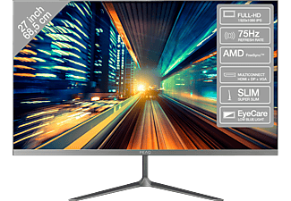 PEAQ PMO S271-IFC - Moniteur, 27 ", Full-HD, 75 Hz, Gun-Metal/Noir