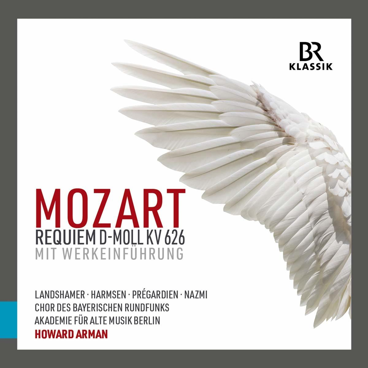 Albumcover mit weißen Flügeln und Text: Mozart Requiem. Weitere Texte beinhalten Namen und 