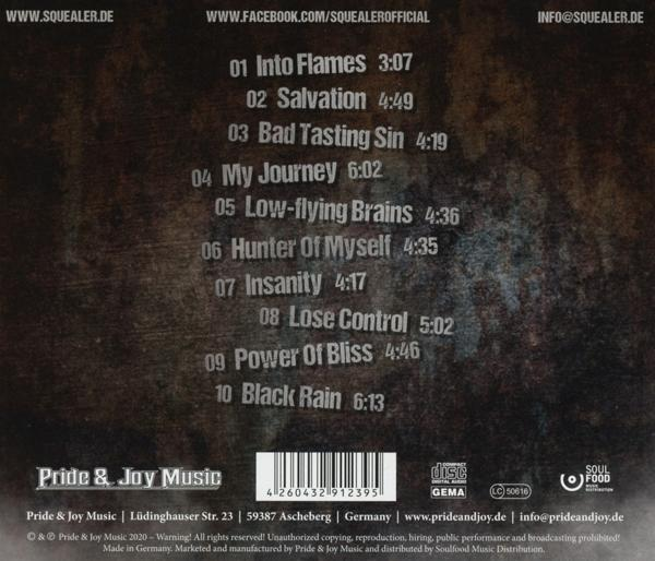 CD-Cover mit Text, Songtiteln und Bandnamen, dunkler Hintergrund, Grunge-Stil.