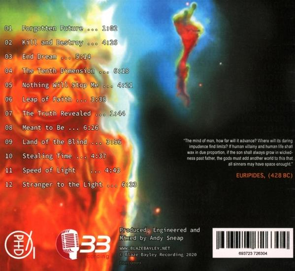 Albumcover mit blauem und orangefarbenem Hintergrund und Titelliste.