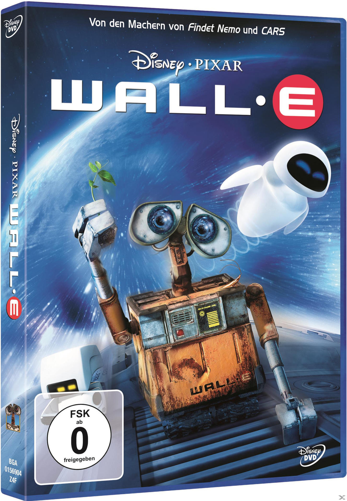 Wall-E DVD-Cover mit Roboter, der eine Pflanze hält.