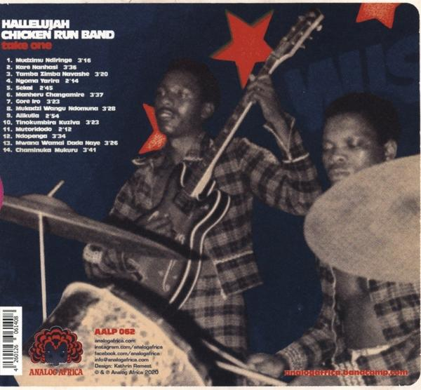 Albumcover der Hallelujah Chicken Run Band, mit Bandmitgliedern und Songtiteln.