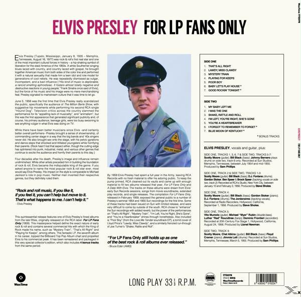 Album borító: Elvis Presley, fekete-fehér fotó. Szöveg az album részleteivel.
