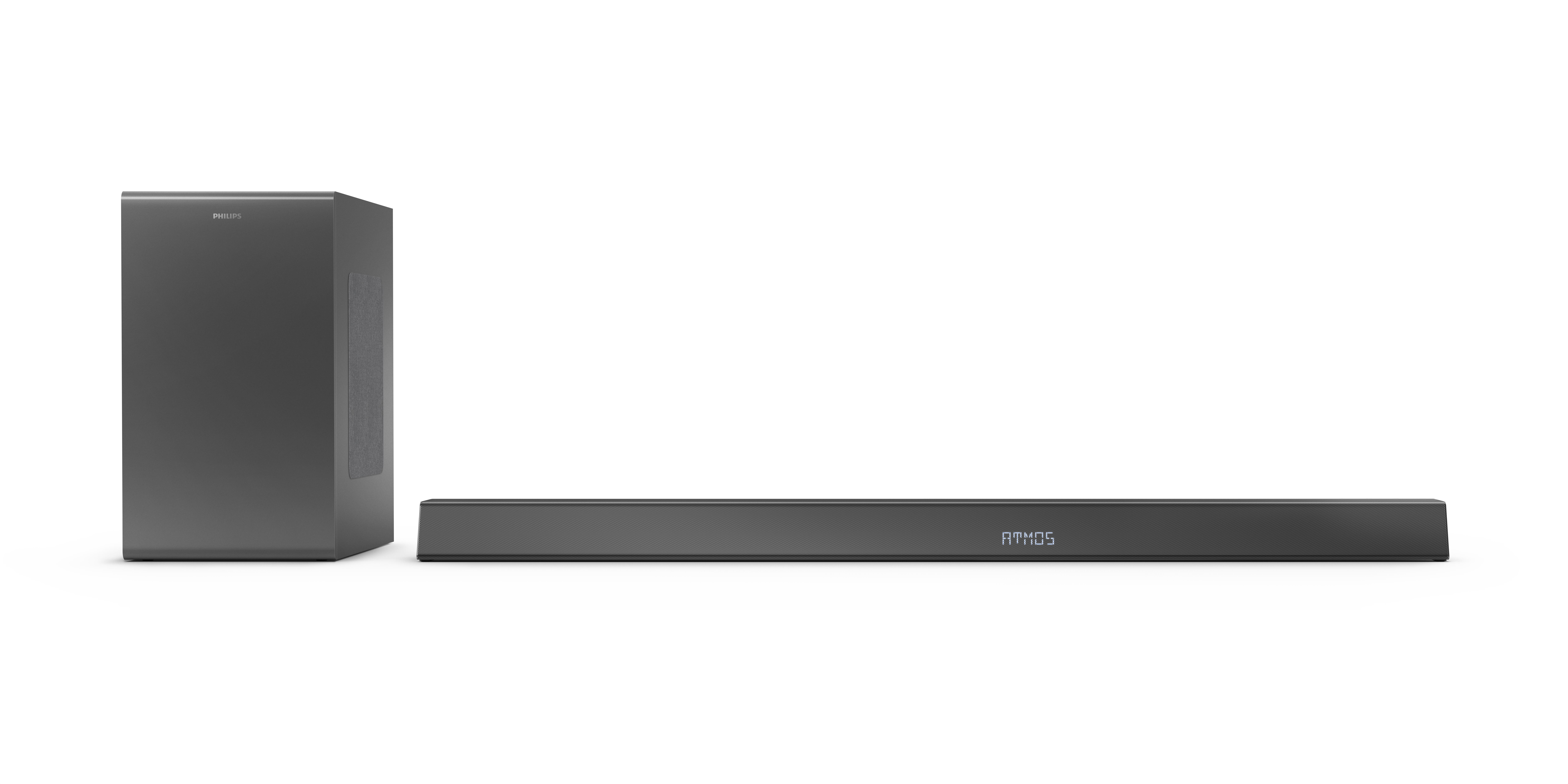 Eine Soundbar und ein Subwoofer.