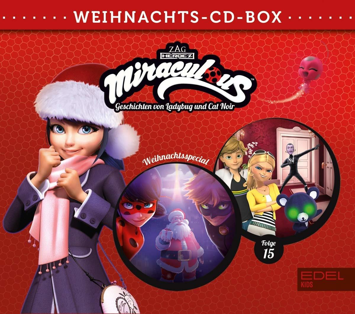 Weihnachts-Miraculous-CD-Box-Set mit Zeichentrickfiguren.