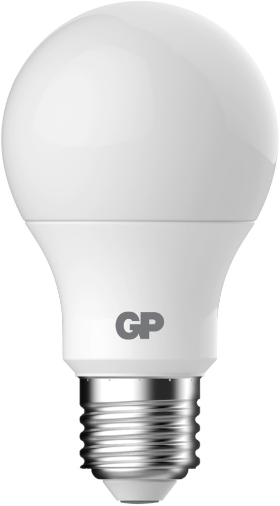 Witte GP-lamp met een zilveren voet en een heldere lampvorm.