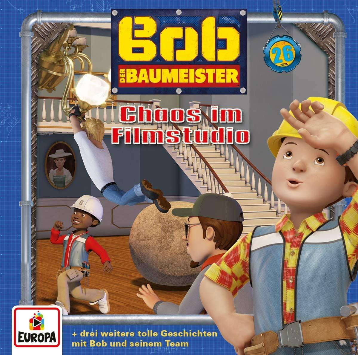 Bob der Baumeister Cartoon DVD. Bob, ein Junge und andere sind in einem Filmstudio.