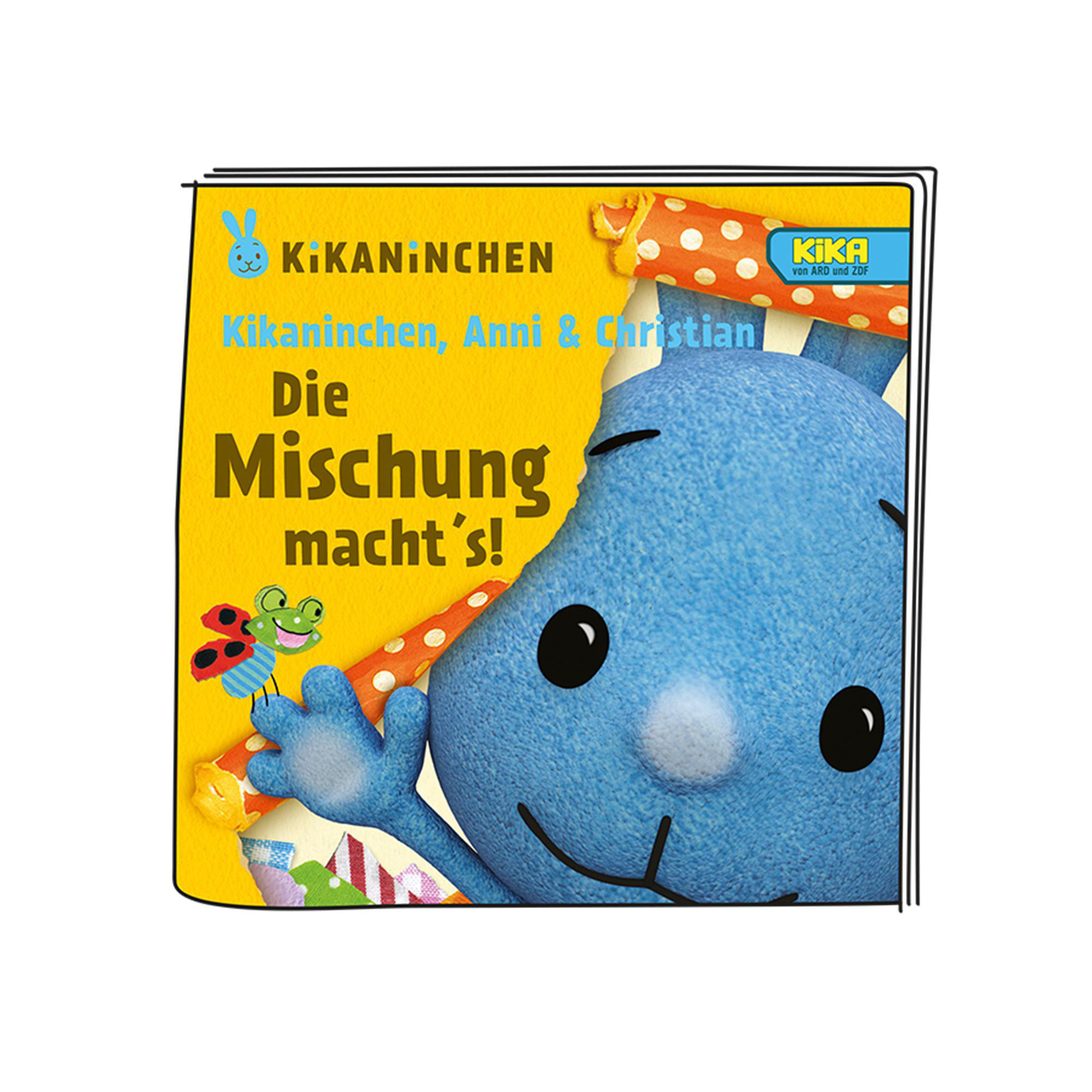Blauer Cartoon-Hase auf einem Buchcover, mit blauer Figur rechts.