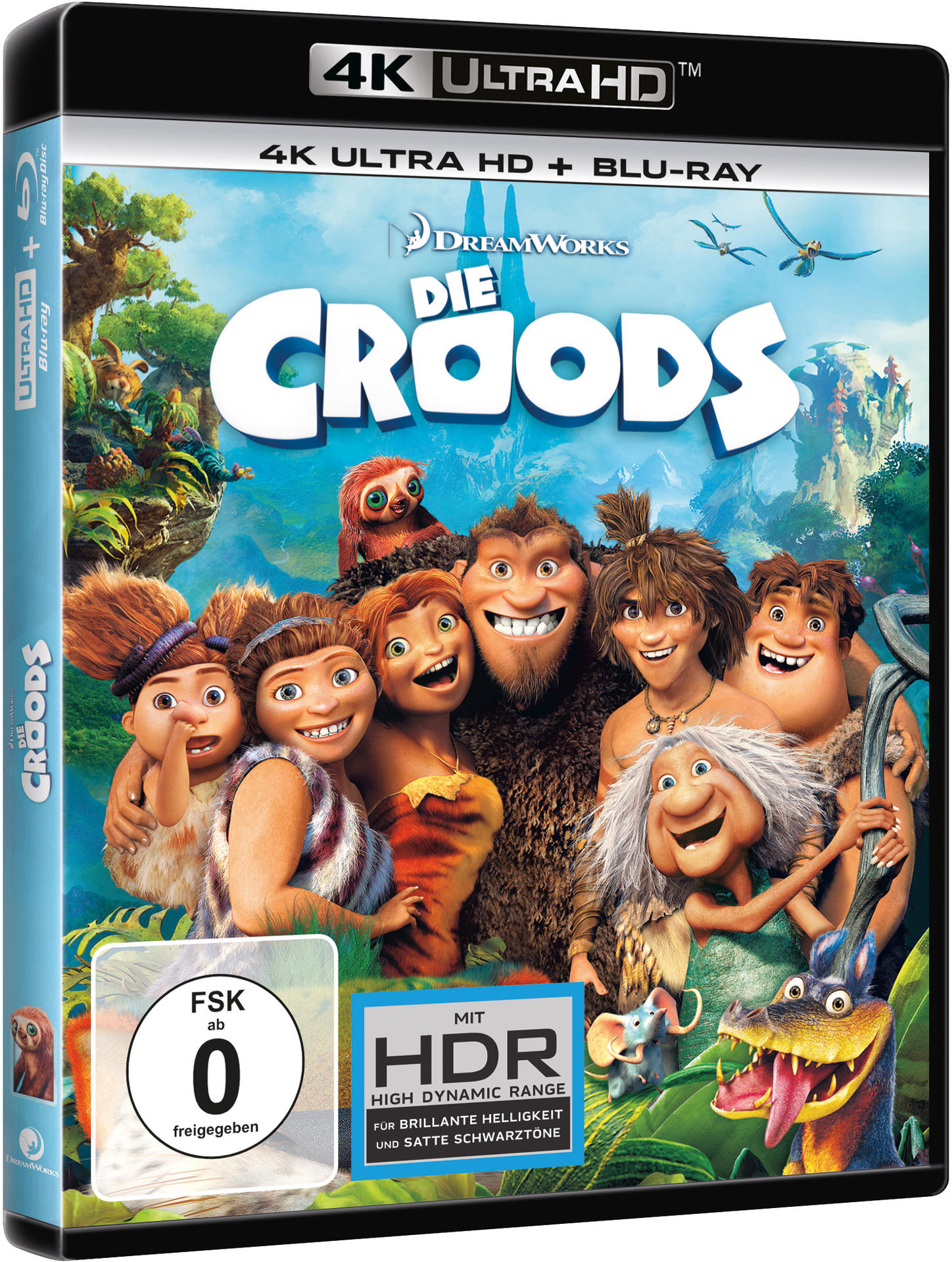 Filmcover mit Charakteren. Enthält Charaktere aus dem Animationsfilm The Croods.
