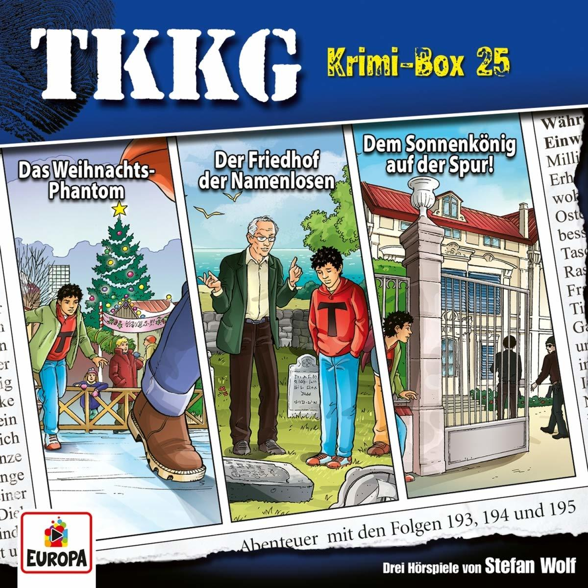Comic-Cover mit TKKG-Figuren vor Gebäuden. Text auf Deutsch.