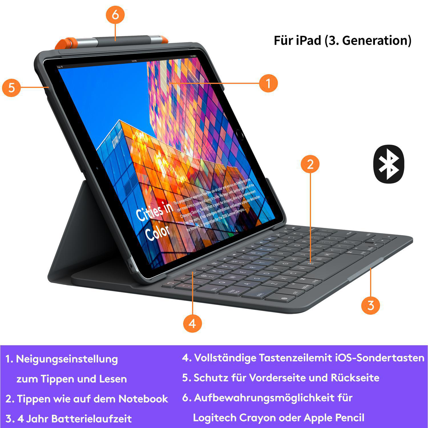 LOGITECH Slim Folio für iPad Air (3. Generation) Tastatur Graphite