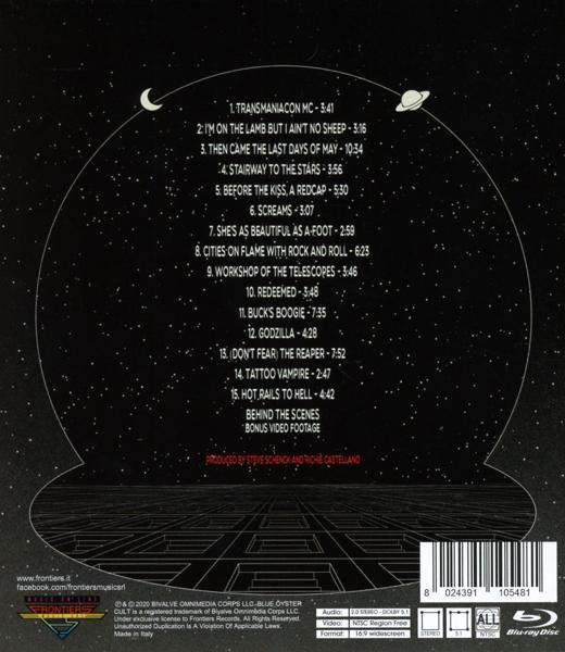 CD-Cover mit Text und Weltraumgrafiken. Listet Songtitel auf.