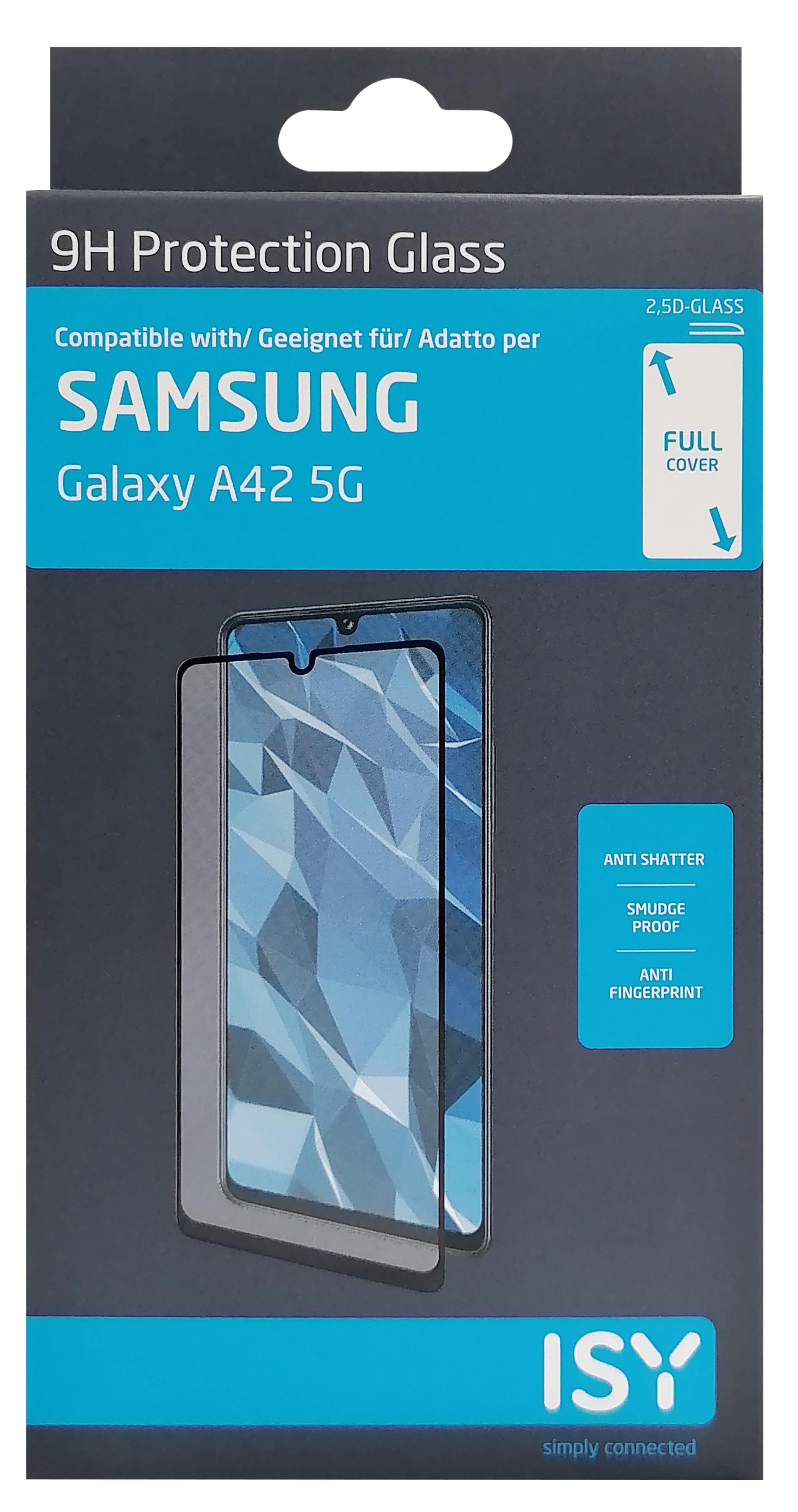 Verpackung für einen Displayschutz, mit dem Bildschirm des Telefons sichtbar.