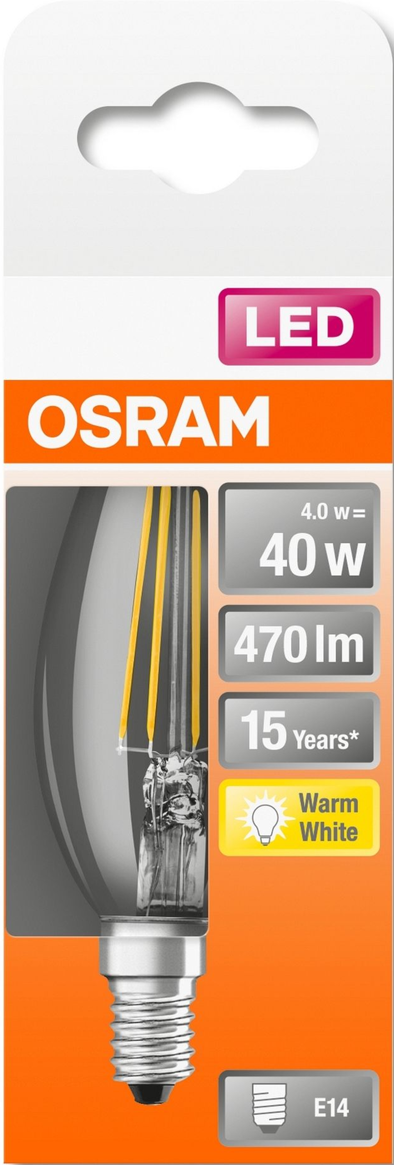 Osram LED-Glühbirne in einer Verpackung mit Details.