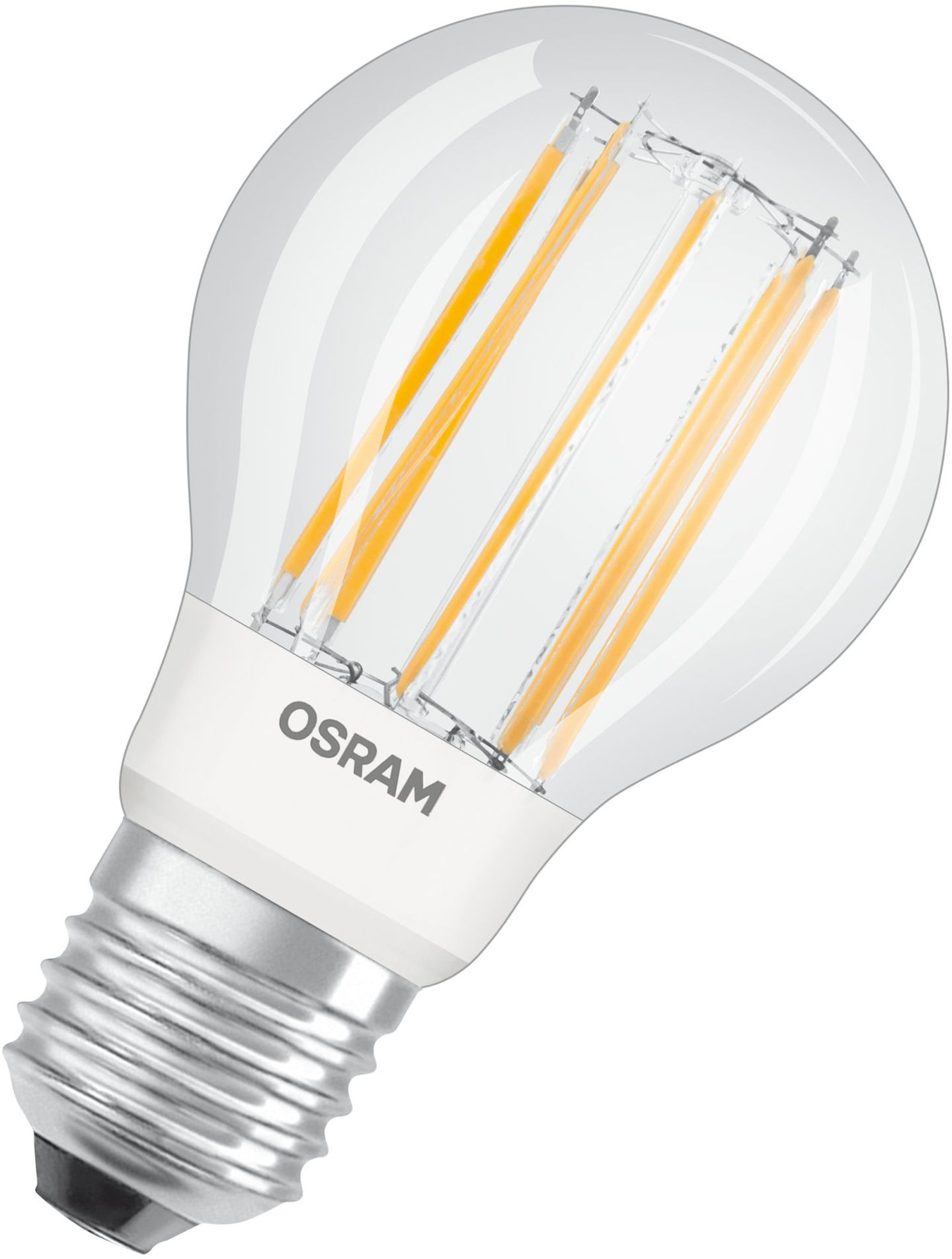 OSRAM LED-Glühbirne mit goldenen Glühfäden.