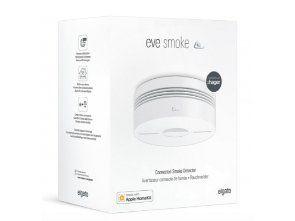 Detector de humo - El Gato TV Eve Smoke,2.4 GHz, Bluetooth, Batería incorporada, Apple HomeKit, Blanco