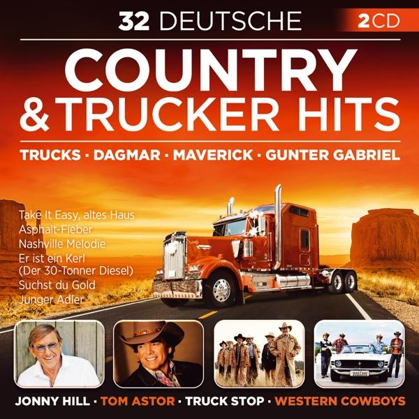 CD-Cover mit LKW-Kunst, Text: Country & Trucker Hits und Sängerporträts.