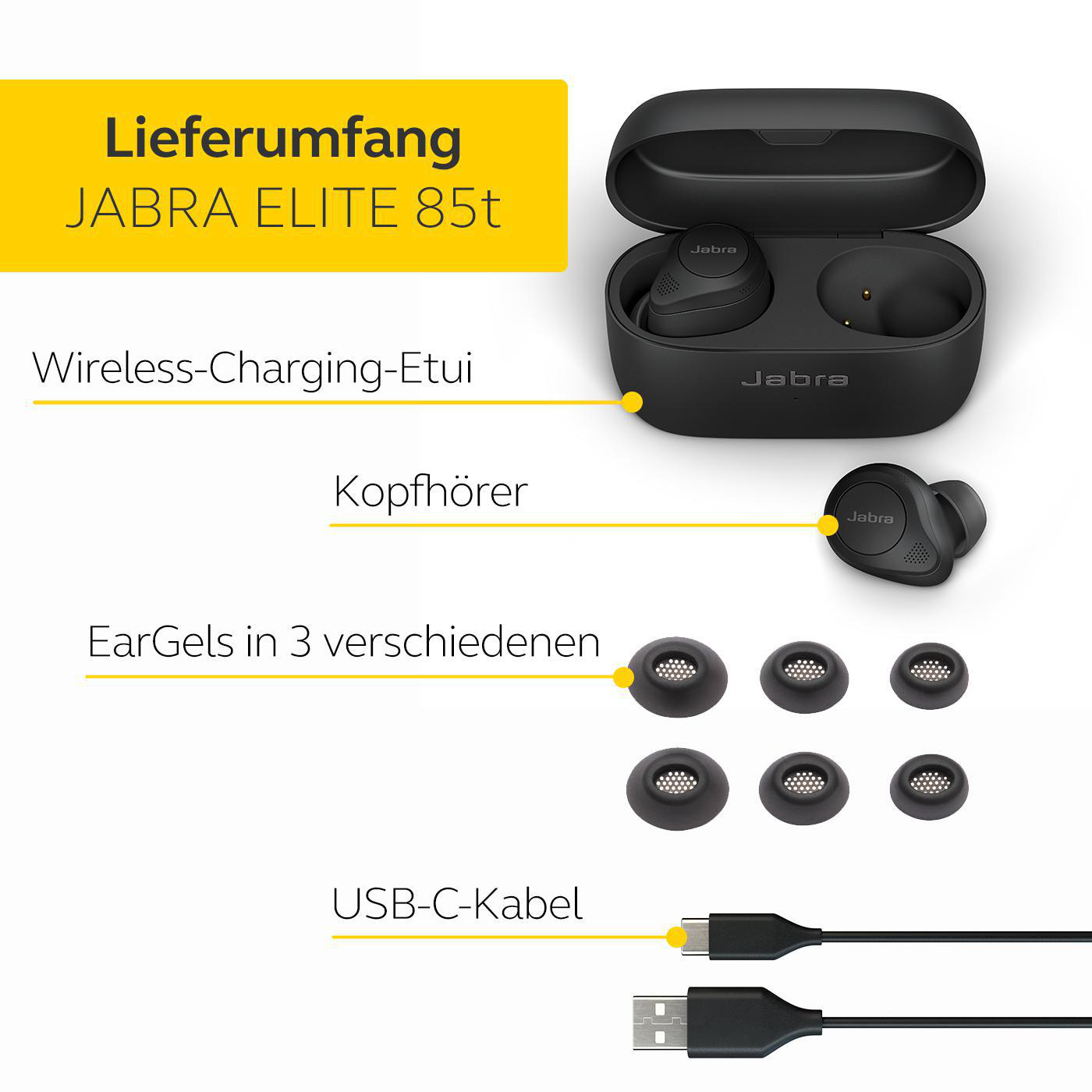 JABRA ELITE 85T mit Jabra ADVANCED ANC, In-ear Kopfhörer Bluetooth Schwarz