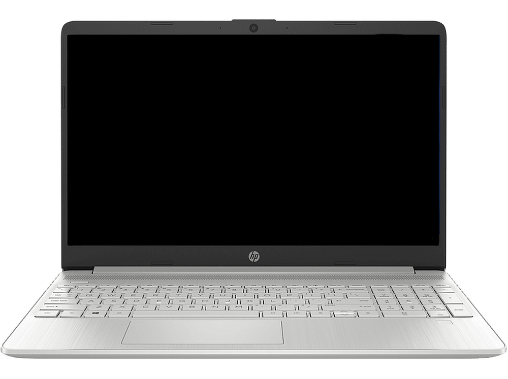 Portátil plateado con pantalla negra, teclado y una webcam en el bisel superior.