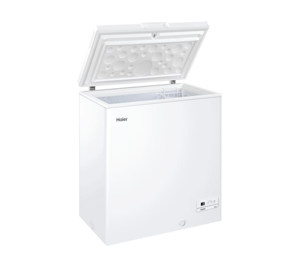 Congelador horizontal - Haier HCE143F, 142l, Cesto, 84.5cm, Interior aluminio, Super congelación, Blanco