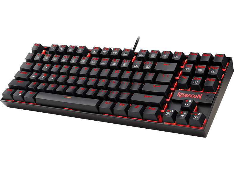 REDRAGON Kumara mechanikus gamer billentyűzet, magyar kiosztás, piros világítás, RED gombok, 87 gombos