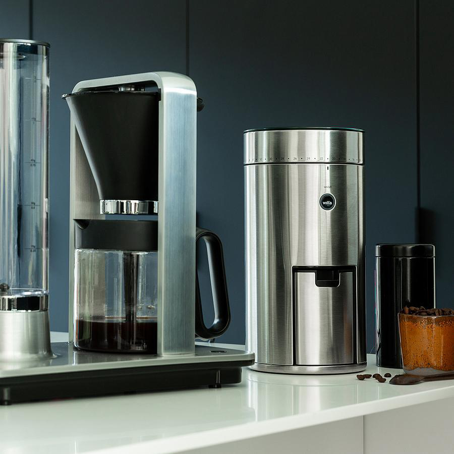 WILFA WSFB-100S Svart Uniform Kaffeemühle Silber 80 Watt, Langlebiges 58 mm großes Scheibenmahlwerk aus Edelstahl