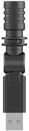 Een zwarte USB-microfoon met een flexibel gewricht.