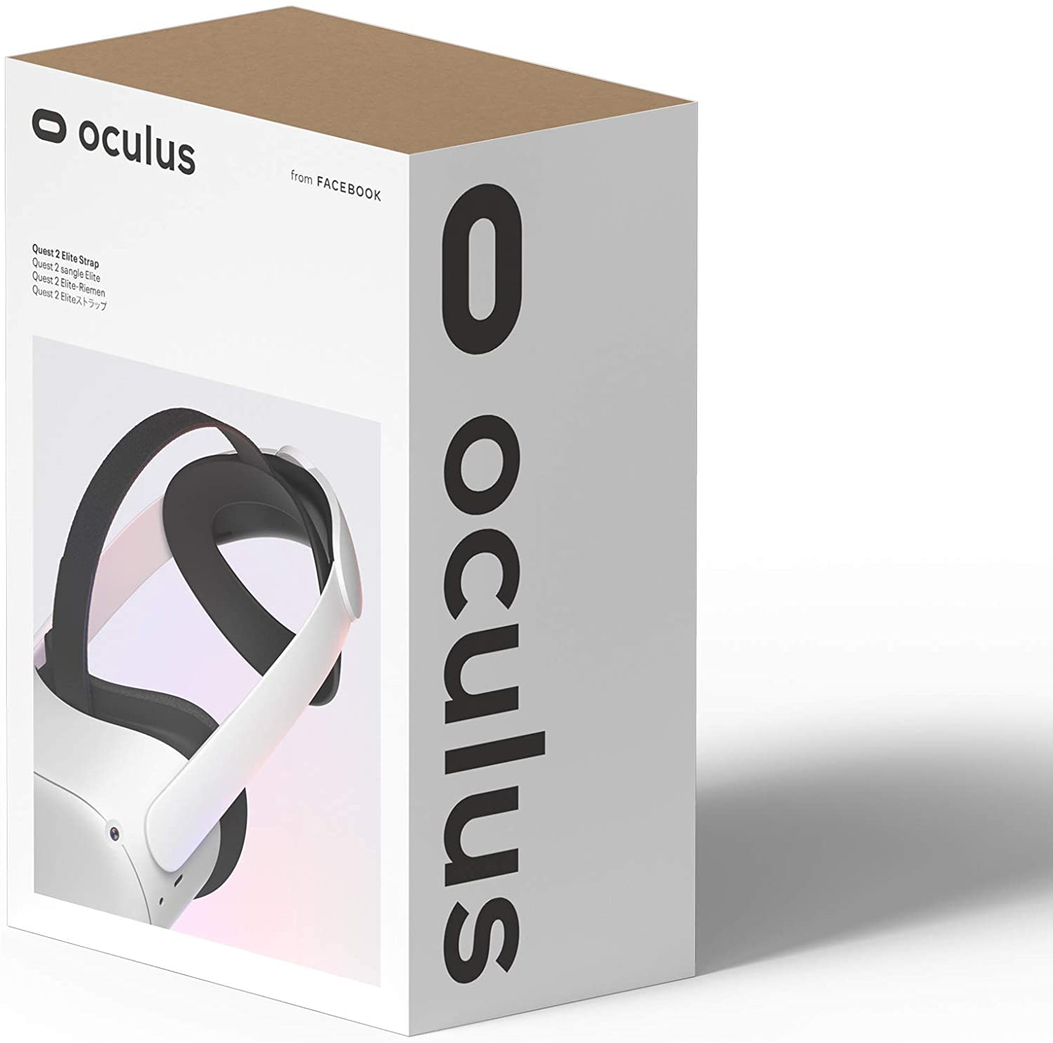 Oculus Quest 2 Headset-Box mit VR-Headset und Riemen.