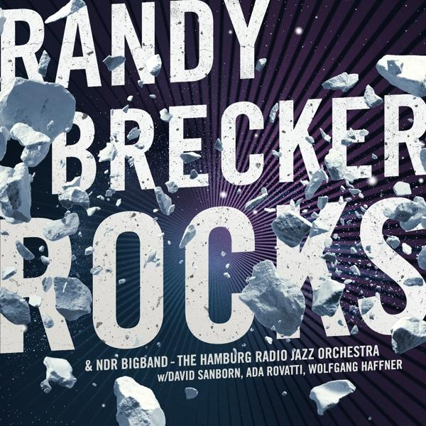 Albumcover. Text: Randy Brecker Rocks. Risse und Felsen schweben. Lila und blauer Hintergrund.