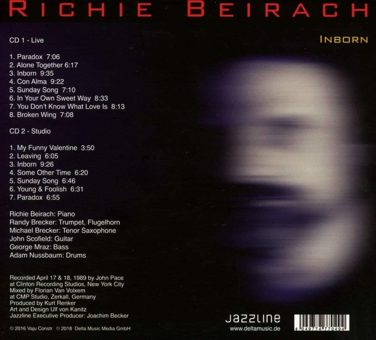 Rückseite einer CD mit Titelliste und Credits, rot und weiß.