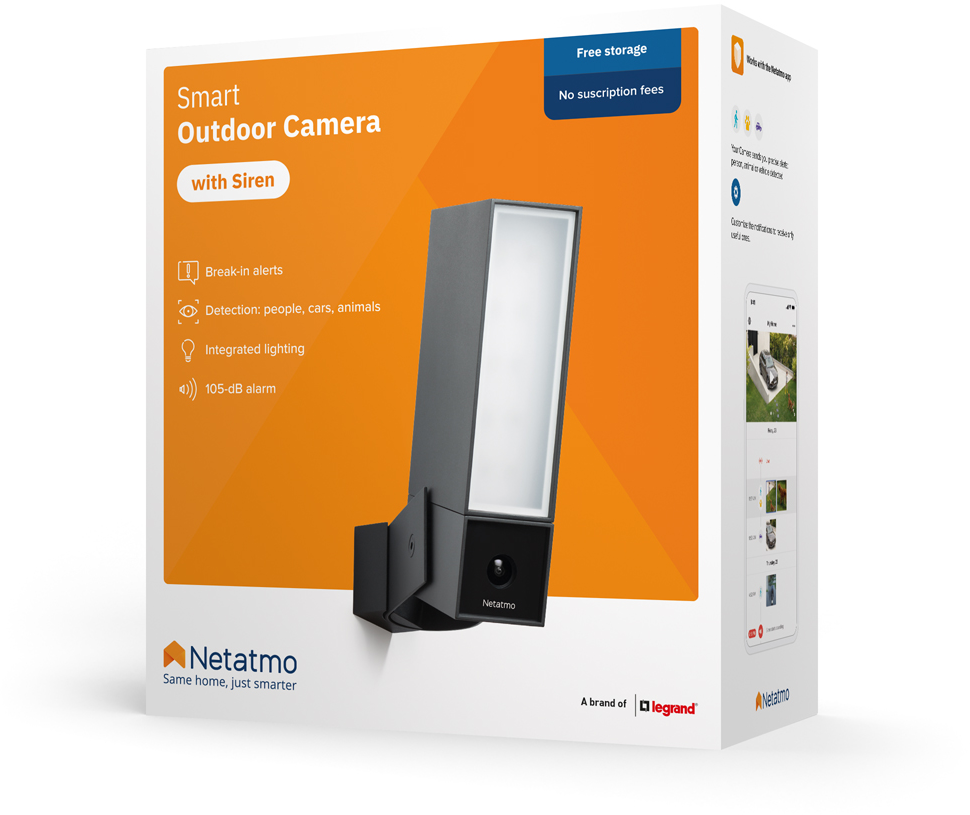 Boîte pour Caméra Extérieure Intelligente avec Sirène. Caractéristiques : alertes d'intrusion, détection, éclairage intégré.