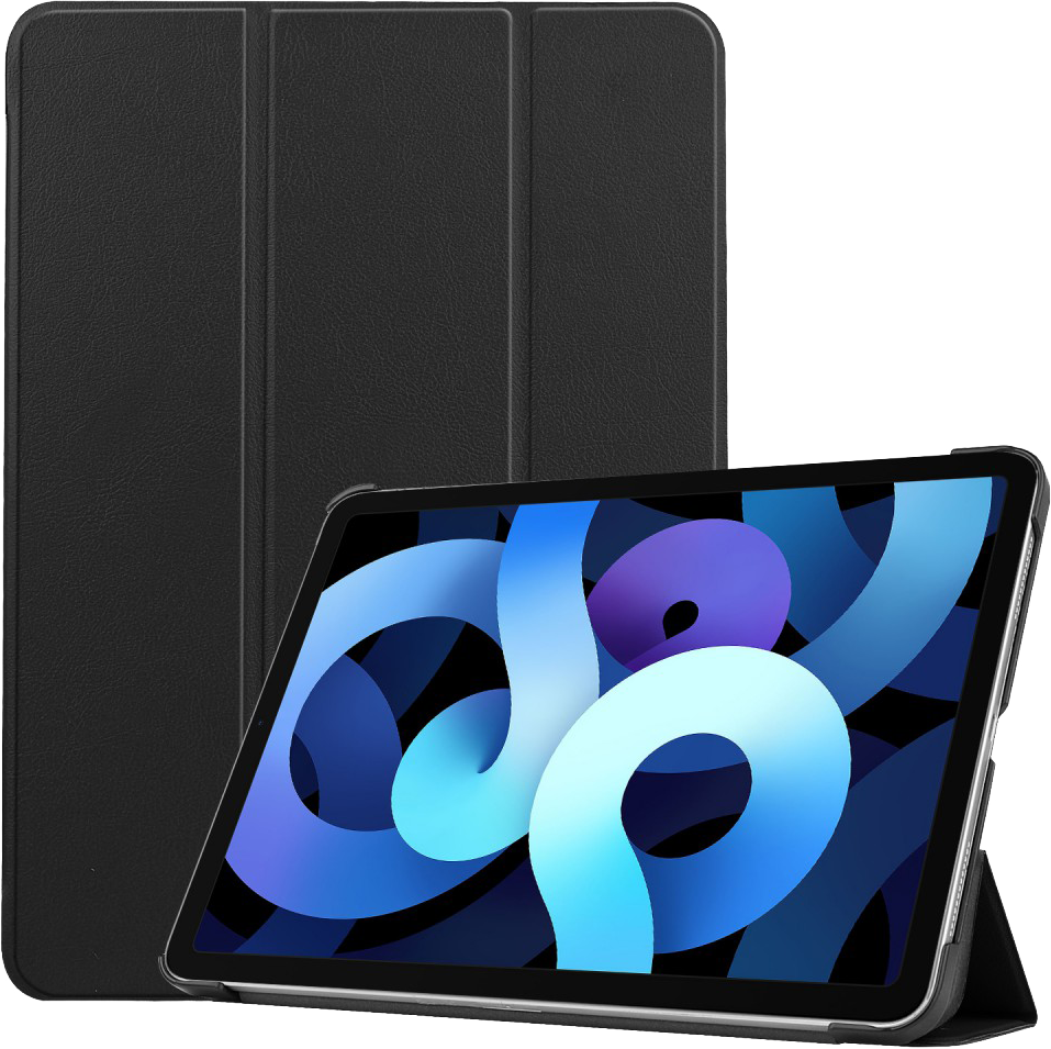 Fekete tablettok és egy tablet kék-fehér absztrakt dizájnnal a képernyőn.